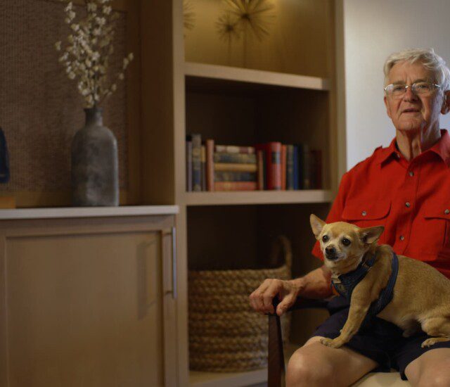 Friendship Village of South Hills resident Denny Ommert participates in an interview.